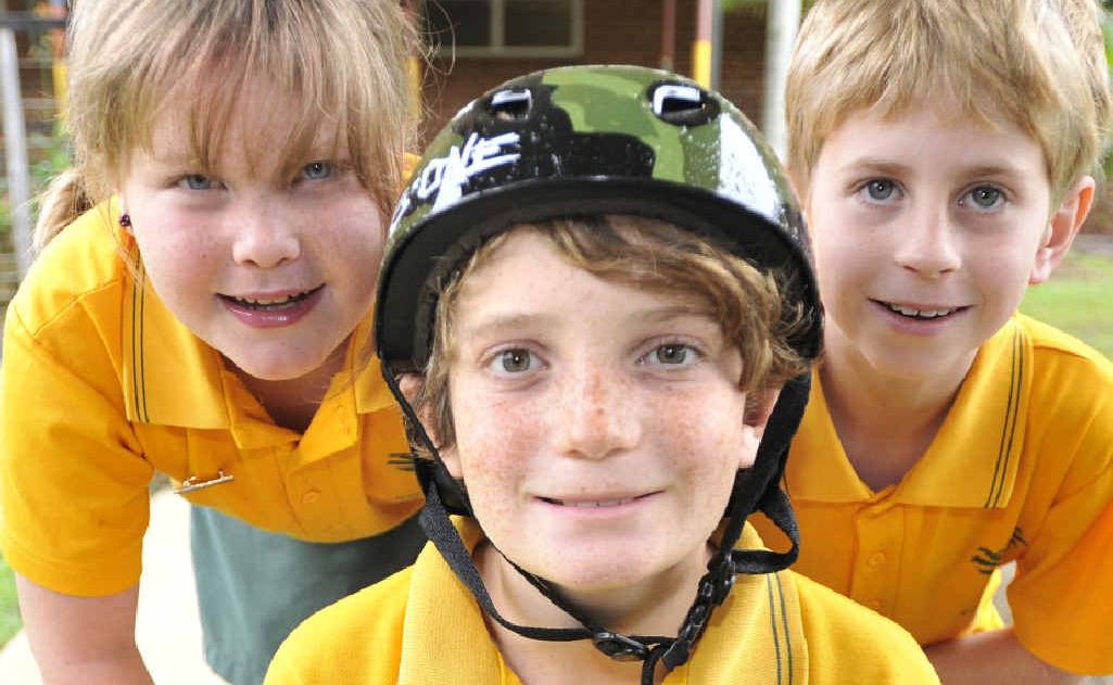 Bangalow Public School students (from left) Mabel Hall, 9, Angus Rowley, 10, and Riley Milsom, 9, are ready for the Bangalow Billy Cart Derby. Bangalow Public School students (from left) Mabel Hall, 9, Angus Rowley, 10, and Riley Milsom, 9, are ready for the Bangalow Billy Cart Derby.